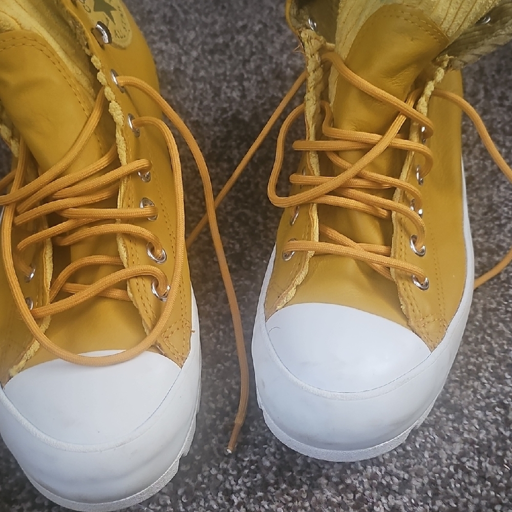 Gold Leather Converse Shoes with White Accents